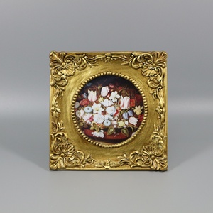 Resin <strong>Round</strong> Photo <strong>Frame</strong> 3x3 Inch Baroque Ornament Picture <strong>Frame</strong> Small Hanging Glass Decor for Home or Office - Product Image 4