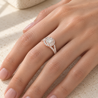 Bague de fiançailles en or rose massif 10K/14K/18K avec halo personnalisé et diamant de laboratoire taille ronde 0,5-3 carats, certifié IGI VS VVS
