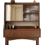 Ensemble coiffeuse moderne en bois massif avec miroir éclairé et tabouret, tiroirs grande capacité, armoire de rangement pour chambre à coucher
