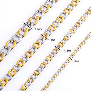 1pc <span class=keywords><strong>Bracelet</strong></span> unisexe en <span class=keywords><strong>acier</strong></span> <span class=keywords><strong>inoxydable</strong></span> plaqué or, chaîne cubaine, couleur argent et or, bijoux tendance style punk - Product Image 2