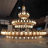 Lustre personnalisé pour mosquée islamique, en fer doré, style arabe, grand luminaire suspendu rond pour salle de prière religieuse