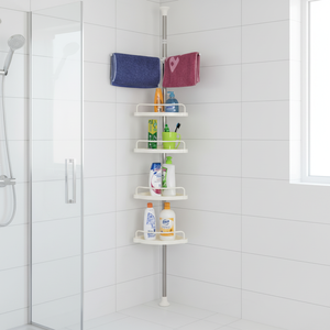 Étagère d'angle de salle de bain réglable à 4 niveaux, étagère de plafond en acier inoxydable, support de rangement pour toilettes, porte-shampoing et gel douche - Product Image 4