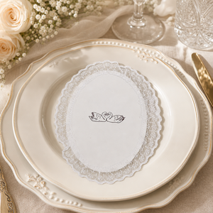 Carte de menu de <span class=keywords><strong>mariage</strong></span> ovale vintage en <span class=keywords><strong>dentelle</strong></span>, texte personnalisé, impression cygne, insert d'invitation de <span class=keywords><strong>mariage</strong></span> de luxe, papeterie - Product Image 2