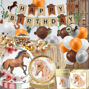 Juego completo de vajilla para fiesta de carreras de caballos, incluye platos de papel, vasos, servilletas, pajitas para cumpleaños, decoraciones para Baby Shower, globo - Product Image 2