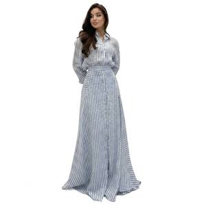 Conjunto de 2 Piezas para Mujer, <span class=keywords><strong>Camisa</strong></span> con Botones <span class=keywords><strong>y</strong></span> <span class=keywords><strong>Falda</strong></span> Maxi a Rayas Azules <span class=keywords><strong>y</strong></span> Blancas, Ropa Casual Elegante de Verano para Vacaciones - Product Image 1