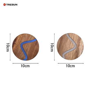 Acacia Wood Epoxy Resin Round Luxury Handcrafted Drink Mats Unique Blue Stream Design Thick Wooden <b>Coaster</b> Home Decor - Product Image 3