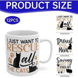 12 Hojas Impermeables con Protección UV para Pegatinas para Tazas y Vasos, Parches Termoadhesivos con Diseños de Dibujos Animados - Product Image 2