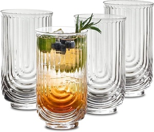 Ensemble de verres <span class=keywords><strong>à</strong></span> cocktail transparents au design en arc de 14oz verrerie <span class=keywords><strong>à</strong></span> ondulation façonnée <span class=keywords><strong>verre</strong></span> Highball pour les boissons de bar <span class=keywords><strong>à</strong></span> cadeaux - Product Image 1