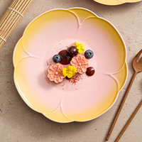 Assiette ovale haut de gamme en céramique, dégradé rose-jaune, résistante au micro-ondes, pour usage hôtelier