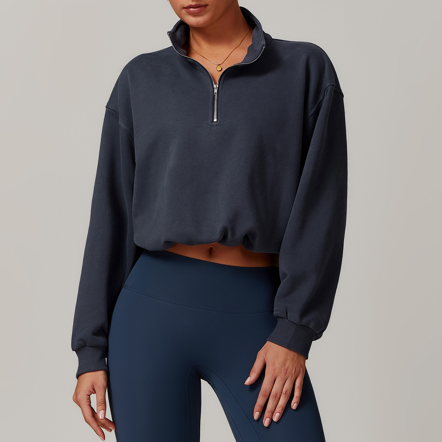 2025 New Fashion High Collar Drawstring Pullover Half-Zipper Breathable Reversible Anti-Bacterial Anti-Static Polyester Yoga Top