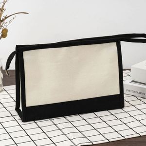 Sacs à cosmétiques en toile de jute de grande capacité avec fermeture éclair, pochettes de plage, sacs de rangement pour voyage, sac à main de couleur unie, cadeau - Product Image 4