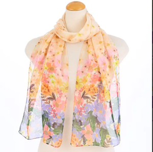Lightweight Floral Print Polyester Scarf Sheer Chiffon Flower Pattern <b>Shawl</b> Soft Breathable Neck <b>Wrap</b> for Women - Product Image 1