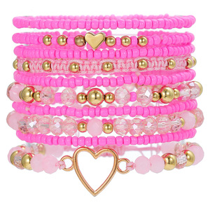 Heart Shaped <b>Beaded</b> <b>Bracelet</b> Set Pink 10 Piece Women's Jewelry Gift - Product Image 5