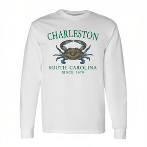 T-shirt à manches longues Charleston South Carolina Blue Crab vert depuis 1670 - Product Image 2
