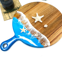 Planche à découper en bois d'acacia avec poignée, en résine époxy ronde personnalisée, pour la cuisine, les steaks, les fruits, le pain, la préparation culinaire
