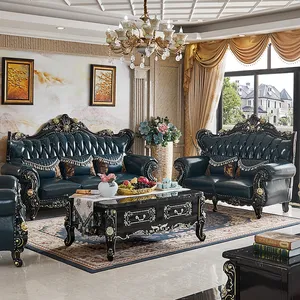 Кожаный комбинированный диван в европейском стиле, роскошный диван из массива дерева и эбенового дерева в стиле ретро, высококачественный диван для гостиной, набор мебели