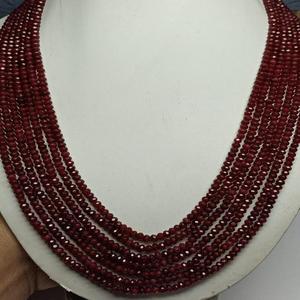 Collar de cuentas de jade natural de alta calidad, color rojo, 4 mm, facetadas, tipo rondel, listo para usar, para niñas. - Product Image 1