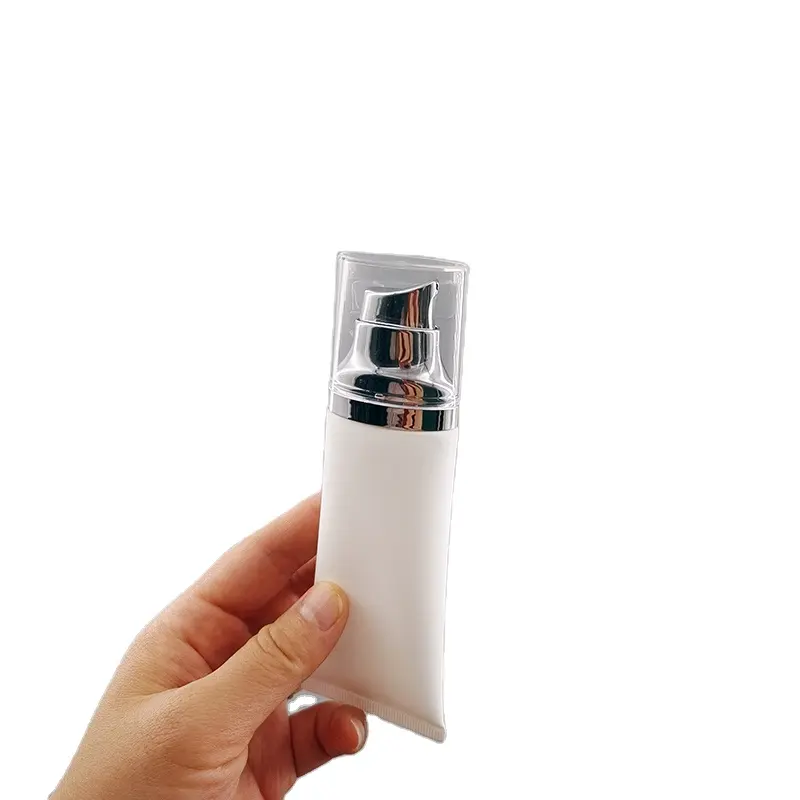 White PE plastic Tube 50ml flat Oval airless pump tube for Sunscreen facial foundation BB CC cream sunblock