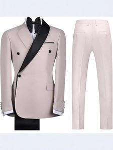 Smoking Croisé Coupe Ajustée Ivoire et <span class=keywords><strong>Noir</strong></span> Patchwork pour Hommes, Costumes de Mariage de Haute Qualité pour Hommes, Ensemble 2 Pièces - Product Image 6