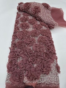 Ni. Ai phong cách mới mô hoa ren thêu đính cườm ren sáng bóng sequin ren vải lưới đính cườm ren vải với ngọc trai - Product Image 5