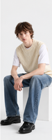 Gilet en tricot torsadé personnalisé pour homme, col rond, sans manches, couleur crème, style preppy, service ODM