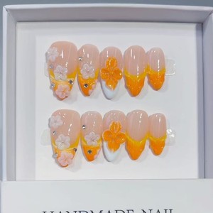 TSZS 10 Uds. <span class=keywords><strong>Uñas</strong></span> Postizas Acrílicas Reutilizables con Diseño 3D <span class=keywords><strong>de</strong></span> Concha Azul Oceánica y Flor, Hechas a Mano, Forma Almendrada, para Venta al por Mayor - Product Image 5