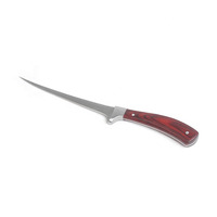Manche en bois de pakka de bonne qualité avec mitre unique couteau à filet de pêche en acier inoxydable avec protecteur de couteau en pu pour l'extérieur