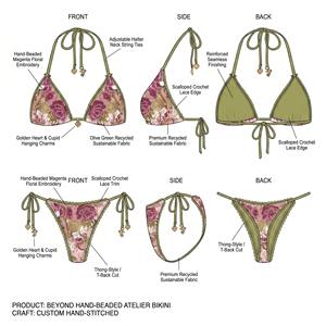 Fabrication sur mesure, nouveau style, micro-kini écologique, bretelles fines, triangle, halter, broderie 3D, nouage sur les côtés, maillot de bain <span class=keywords><strong>bikini</strong></span> pour femmes - Product Image 2