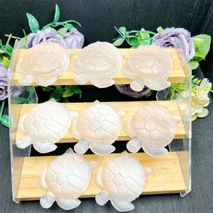Cristalli che intagliano artigianato pietra curativa tartaruga a forma di tartaruga Selenite bianca per regalo