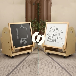 Caballete de Arte para Niños, Caballete Infantil con Ruedas, <span class=keywords><strong>Pizarra</strong></span> Magnética de Madera, Caballete Móvil para Niños con Almacenamiento, Caballete de Arte Vertical para Niños - Product Image 1