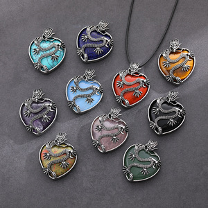 JOYA REGALO Natural Healing <span class=keywords><strong>Red</strong></span> Jasper Piedra Collar Joyería Encanto Cuarzo Cristal Corazón Dragón Colgante Collares - Product Image 6