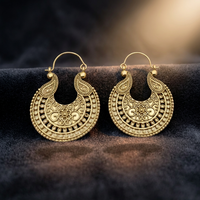 Boucles d'oreilles créoles ethniques unies, dorées, style bohème, faites à la main, en argent antique indien sculpté
