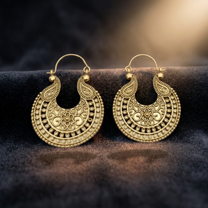 Ethnic Plain Hoop Earring Statement Gold Color <b>Boho</b> Earring Handmade Indian Antique Silver Carved Hoop Earrings - Product Image 1