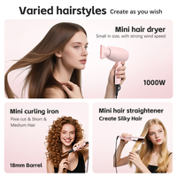 Kit de coiffure miniature 3-en-1 pour dropshipping : sèche-cheveux, lisseur et fer à boucler avec chauffage rapide PTC, portable pour les voyages et la maison