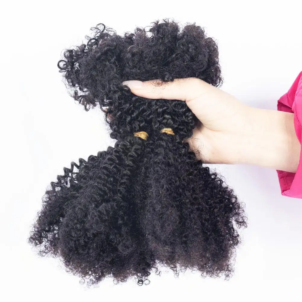 10 pouces-22 pouces Premium Afro Kinky Bulk Hair pour Dreadlock, Repair Locs, Can Dye Bleach Soft and Natural Black Color 95 g/pack