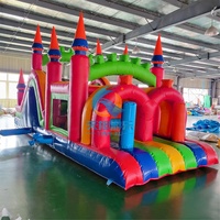 Parcours d'obstacles gonflable géant interactif en PVC pour adultes, jeu de défi avec toboggan sec et obstacles