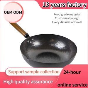 Meilleure vente, couvercle en verre trempé de 30cm ou couvercle en bois de chine, grand <span class=keywords><strong>Wok</strong></span> en fonte, poêle à frire forgée en <span class=keywords><strong>acier</strong></span> au <span class=keywords><strong>carbone</strong></span> - Product Image 6