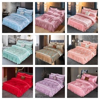 Vente en gros jupe de lit 4 pièces en satin européen brodé en jacquard housse de couette ensemble de literie TWIN QUEEN KING SIZE