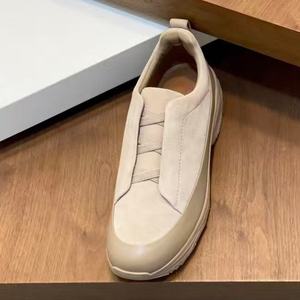 Chaussures de basket tendance de style designer, beige, minimalistes, à bout fermé, luxueuses, polyvalentes, en cuir véritable, à lacets - Product Image 2