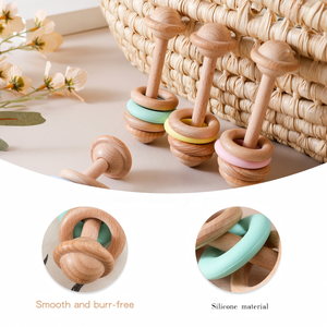 Juguete <span class=keywords><strong>de</strong></span> Madera <span class=keywords><strong>de</strong></span> Haya Natural, Ecológico y Suave para Bebés, Sonajero con Patrón Relajante, Mordedor para Bebés, Palo <span class=keywords><strong>de</strong></span> Dentición Montessori - Product Image 2