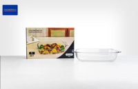 Loyang Panggang Gaya Baru Bentuk Oval Kaca Borosilikat dengan Pegangan Desain Volume Besar Tahan Panas Dapat Digunakan di Microwave Aman untuk Oven
