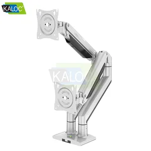 KALOC KLC-DS150-2 ergonomis komputer kantor meja manajemen kabel dapat disetel dudukan Monitor ganda aluminium ramping Premium