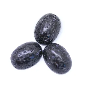 Yisheng Gemstone New Trending 18x13MM Cabochons ovales à dos plat Perles de pierre de roche de lave volcanique noire naturelle pour la fabrication de bijoux