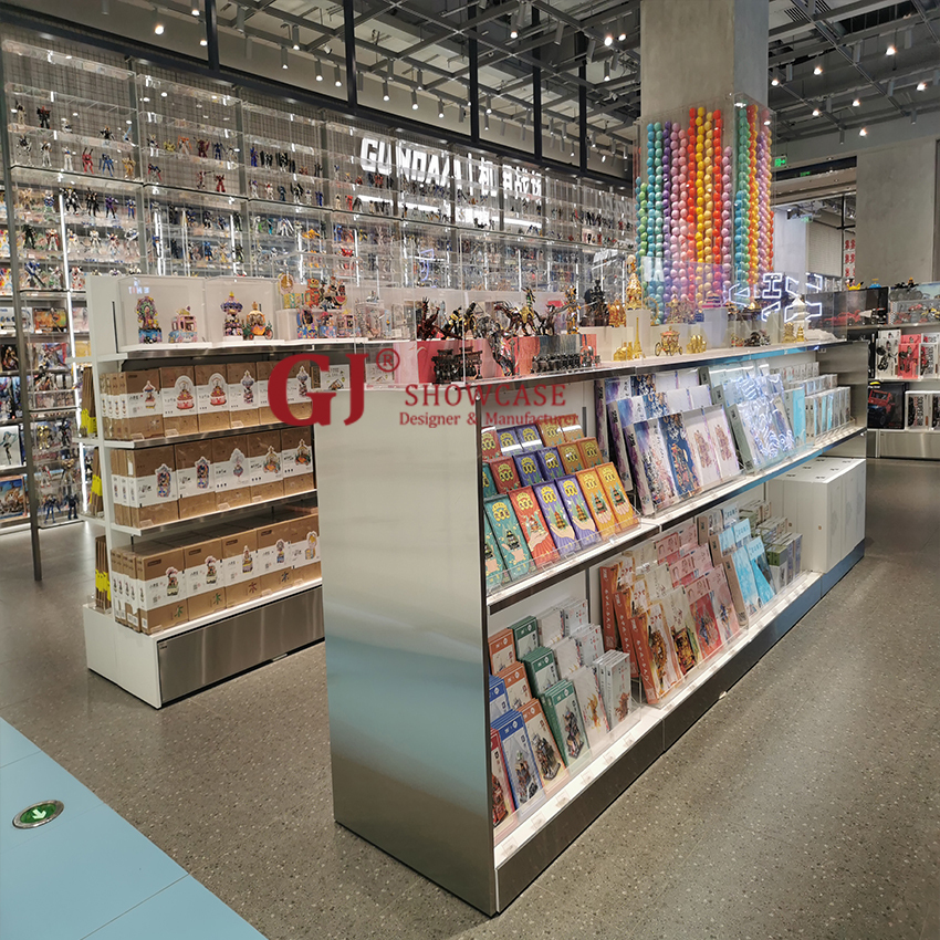 最新のおもちゃ店陳列棚システム 木製メタルディスプレイラック ギフト