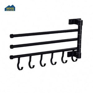 Toallero de Baño Moderno Negro de 5 Brazos, Soporte Organizador de Toallas, Barras Giratorias de Aluminio Montadas en la Pared con Gancho - Product Image 4