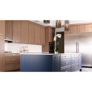 Кухонные шкафы One Stop Home Design: синие ребристые деревянные тумбы для кухонного острова, готовые к сборке, современные кухонные шкафы на заказ - Product Image 4