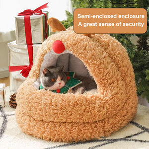 Luxe katten- en hondenbed in zacht pluche, schattig konijnenvorm, stevige vulling, effen patroon, huisdierbank - Product Image 6