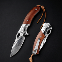 Couteau de poche artisanal en acier Damas, manche en bois de fer du désert, EDC, survie, chasse, camping, couteau pliant tactique personnalisé pour l'extérieur