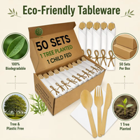 Ensemble de couverts en bambou biodégradable, compostable, respectueux de l'environnement, de qualité supérieure, jetables, fourchette, cuillère, couteau, vaisselle de table