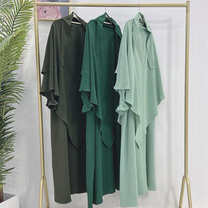 Nueva alta calidad EID ropa islámica de longitud completa vestido de mujer musulmana mariposa dos capas Khimar conjunto de dos piezas <span class=keywords><strong>Jazz</strong></span> Crepe Abaya - Product Image 2